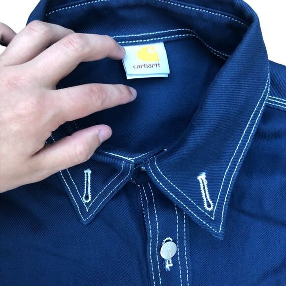 CARHART Workwear Heavy Cotton Jacket Navy Blue Large Oversized - Picture 5 of 14